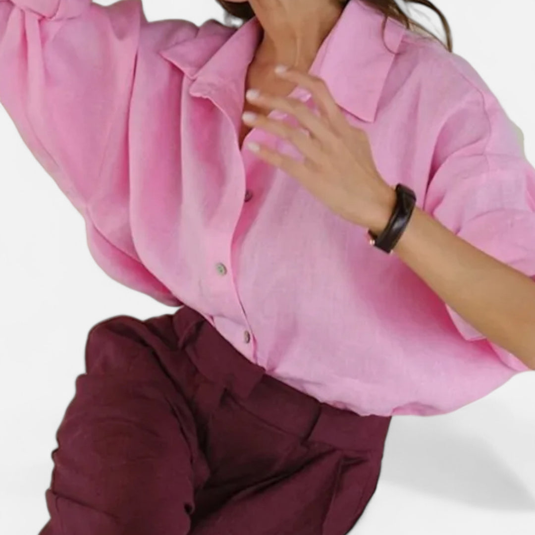 Veroux Mode | Women's Vintage Cotton-Linen Shirt – Spring Elegance with Timeless Comfort