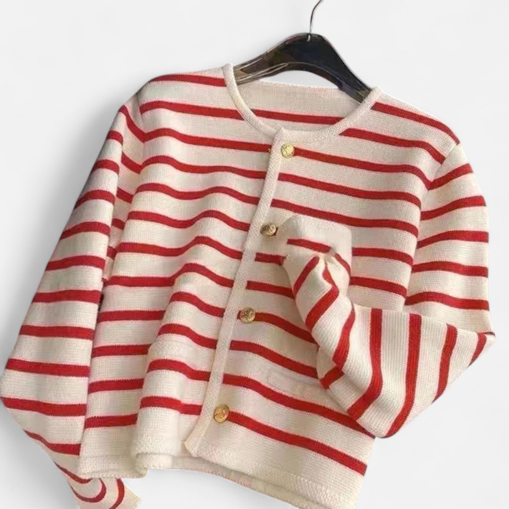 Veroux Mode | Women’s Cardigan – Striped Knit O-Neck Elegance