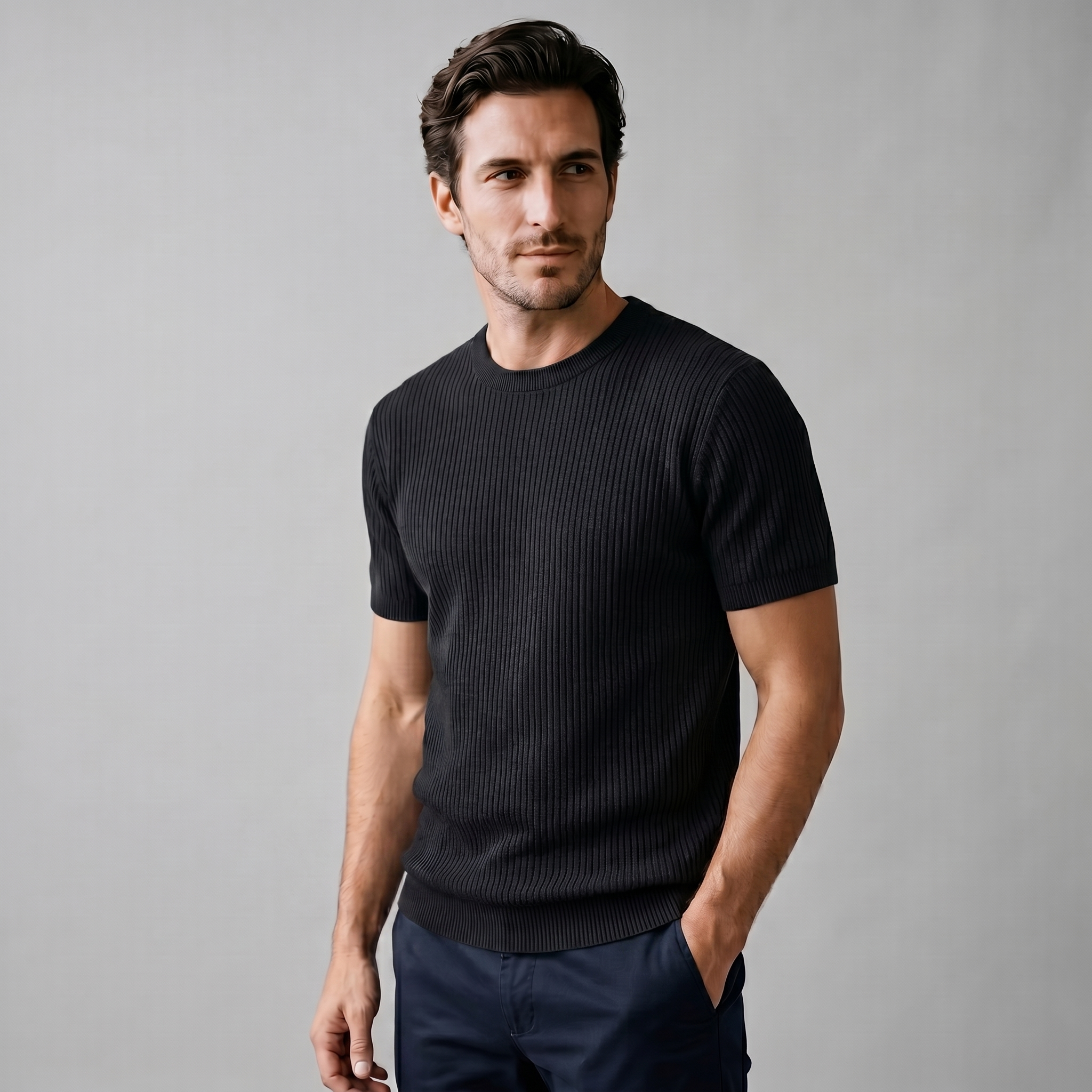 Men's Ribbed Knit Crew Neck
