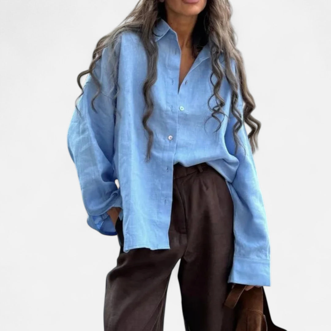 Veroux Mode | Women's Vintage Cotton-Linen Shirt – Spring Elegance with Timeless Comfort